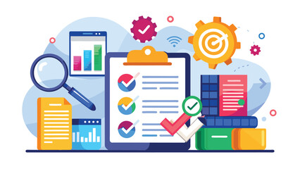 Detailed data analysis tools, Business analytics vector cartoon illustration.
