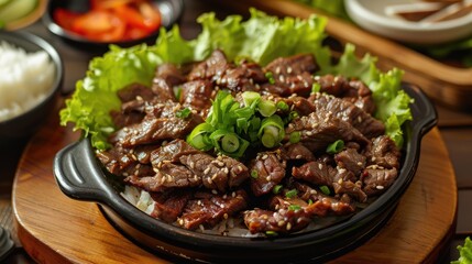 Grilled marinated beef with sesame and scallions