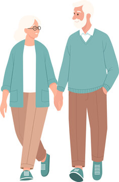 recommend clip art: An elderly couple is walking hand in hand. Vector illustration.