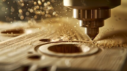 Close-up of CNC machine at work, cutting metal with precision. Industrial equipment in operation. Manufacturing, engineering, technology concept. AI