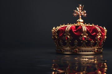 a crown with red velvet and jewels - obrazy, fototapety, plakaty
