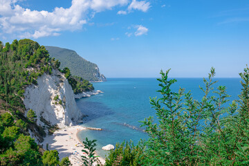Fototapeta na wymiar Beach of the Two Sisters in Italy, Numana. Beautiful view of the popular sea beach.