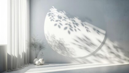 Minimalist background of blurred foliage shadows softly gracing a white wall.