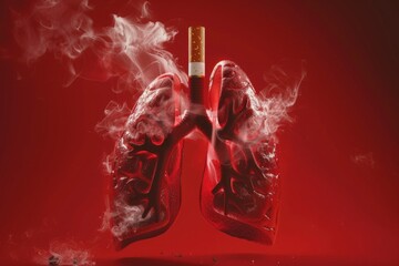 Graphic depiction of smoking effects on human lungs with cigarette