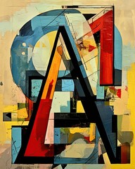 Letter A grunge drawing in cubism art style. Poster design. Ai Generative - obrazy, fototapety, plakaty