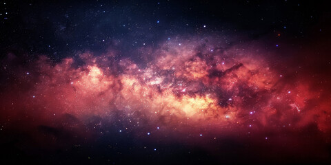 Fototapeta premium background with space, Clouds streak across the red Milky Way, galaxy with stars on night starry sky Panorama view universe space, red nebula 