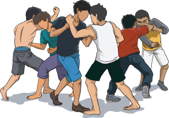 Illustration of public brawl, mass brawl