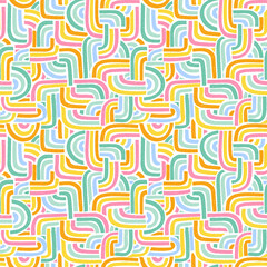 Groovy hand drawn seamless pattern, colorful background, 70s style, trendy - vector design