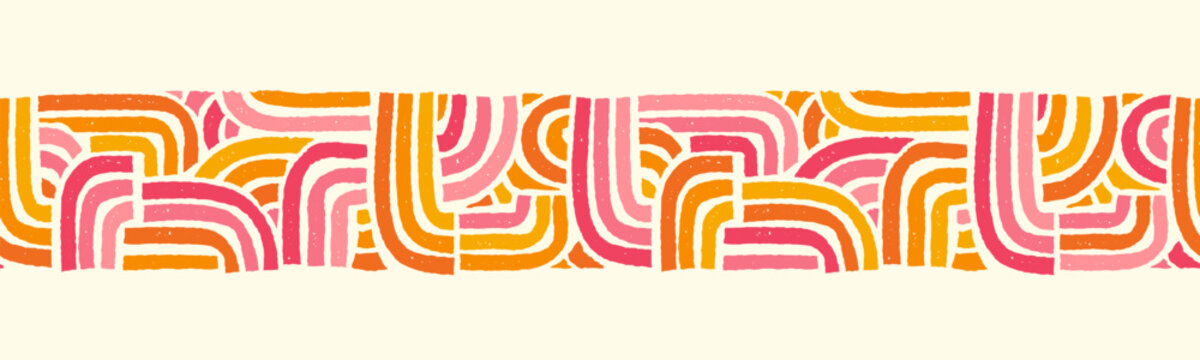 Groovy hand drawn seamless pattern, colorful background, 70s style, trendy - vector design