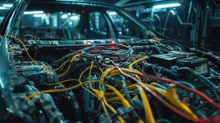A main wiring harness being tested for durability and performance under various conditions, ensuring reliability in demanding automotive environments. - obrazy, fototapety, plakaty