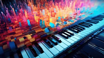 Abstract colorful piano keyboard. Ai Generative