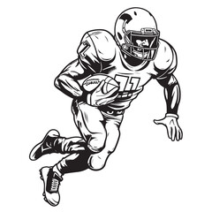 American football player running sketch hand drawn Vector illustration