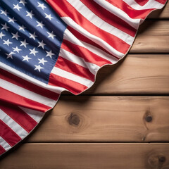 american flag on wooden background . generated with AI - obrazy, fototapety, plakaty