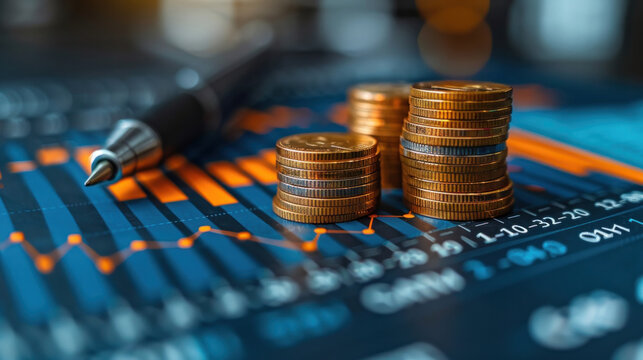 finance and investment with a finance analyst interpreting trading graphs and economic growth charts. Their strategic planning involves financial reports and market research.