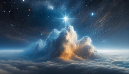 a computer generated image of a bunch of clouds in the sky with a star in the sky in the background