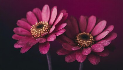closeup of two pink flowers on a magenta background