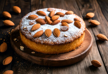 AI generated illustration of a fresh almond cake on a plate