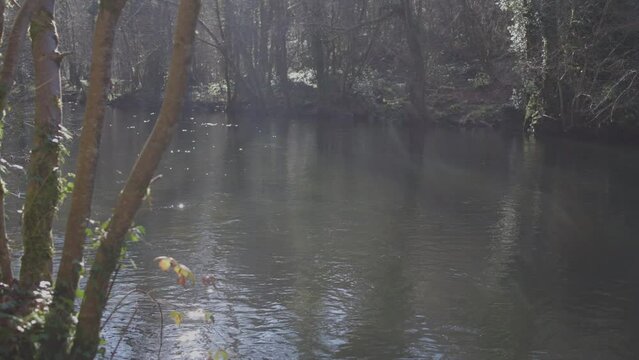 Footage of the recreational area of Chelo and the river Mondeo near Betanzos, A Coruna, Spain