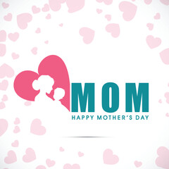 Mother and her son in heart shape for Happy Mothers Day celebration greeting card.