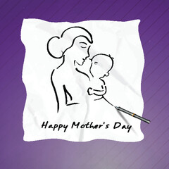 Mother and New Born Baby Illustration On Paper, Concept Of Mother's Day.