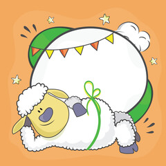 Illustration of a funny Baby Sheep for Muslim Community, Festival of Sacrifice, Eid-Al-Adha Mubarak.