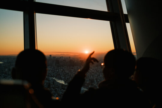 Sunset view over Tokyo from observation deck