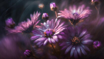 purple pink common daisy flowers and buds background design