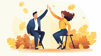 High five for good job - Two people characters clap