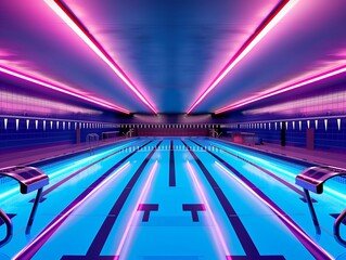 Neon lights illuminating a pool, AI-generated.