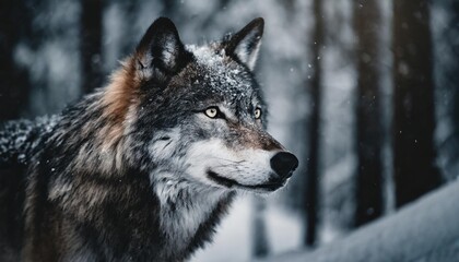 grey wolf in the cold snowy winter forest amazing wildlife generative ai