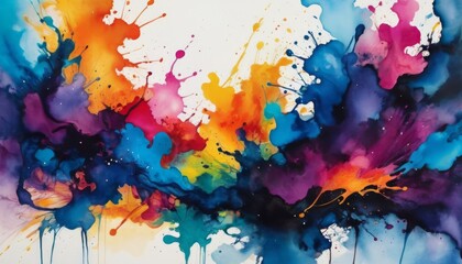 An abstract explosion of vibrant watercolors represents a dynamic and creative artistic expression on a canvas.. AI Generation