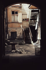 oldan old abandoned house and a staircase