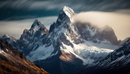 andes mountains snow peak cloudy sky - obrazy, fototapety, plakaty