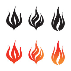 Set of fire flame icons set. Vector illustration in flat and glyph style
