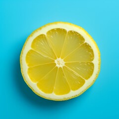 AI generated illustration of a close-up of a vibrant lemon against a soft blue background