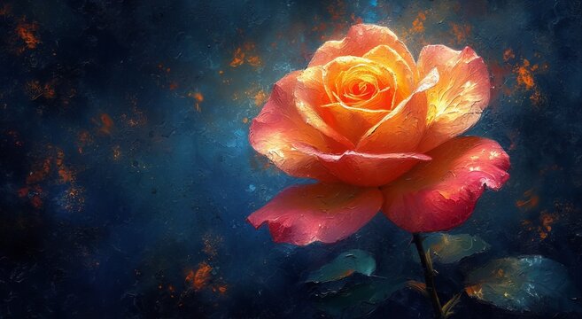 Rose placed on the desk in blue background : Generative AI - Powered by Adobe