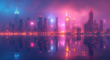 Obraz premium Cyberpunk City Skyline with pink and purple night vibe background