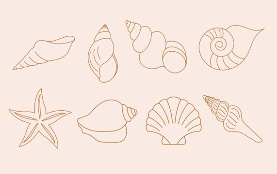 Bohemian linear logos, icons and symbols, sea, ocean, beach and surfing. Sun, seashell and palm design templates, geometric abstract design elements for decoration