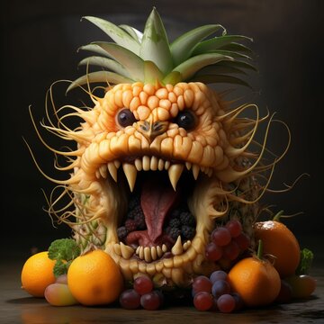 AI-generated illustration of A colorful fruit carving the centerpiece of a fun and enjoyable meal