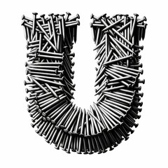AI illustration of the letter U made from nails on a white background