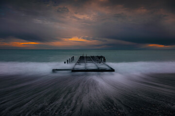 long exposure on the beach with dramatic sky view of the antalya