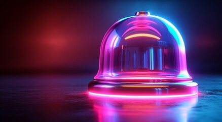 Glowing neon line Ringing alarm bell icon isolated on black background. Fire alarm system. Service bell, handbell sign, notification symbol.