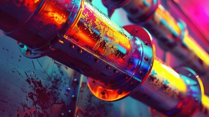 An artistic close-up of a multicolored resonator muffler, showcasing its unique design and vibrant hues
