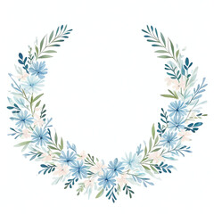 blue vintage wreath flower for romantic invitations. Whimsical botanical circle. 