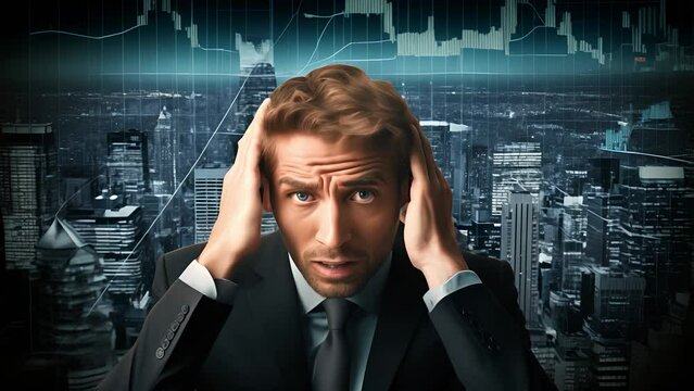 Stressed and desperate businessman watching stock market crash and business fall because of the economic crisis - Panic on Finance	