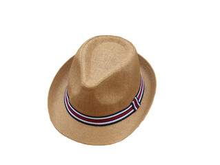Classic straw fedora hat isolated on white