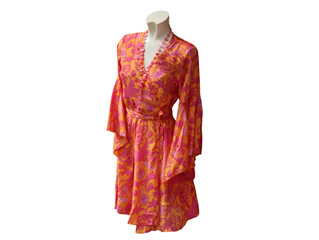 Elegant pink patterned robe on mannequin