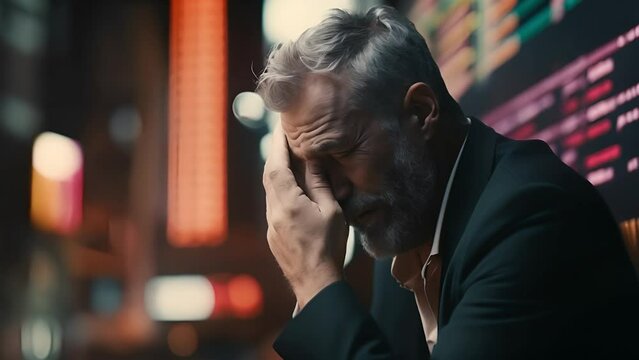Stressed and desperate businessman watching stock market crash and business fall because of the economic crisis - Panic on Finance	
