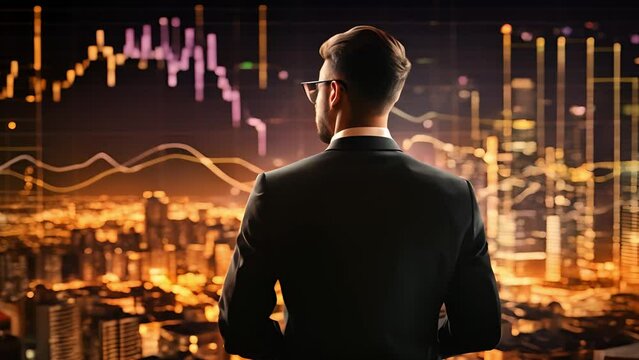 Explore the stock market trends with analytical visuals of businessman planning long term investments and future business growth, Navigate towards success with smart strategies	