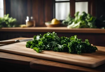 several fresh green vegetables are sitting on a cutting board with a knife - obrazy, fototapety, plakaty